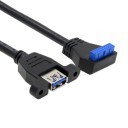 USB 3.0 20-Pin 90 Degree Angle to Type-A Panel Mount Extension Cable