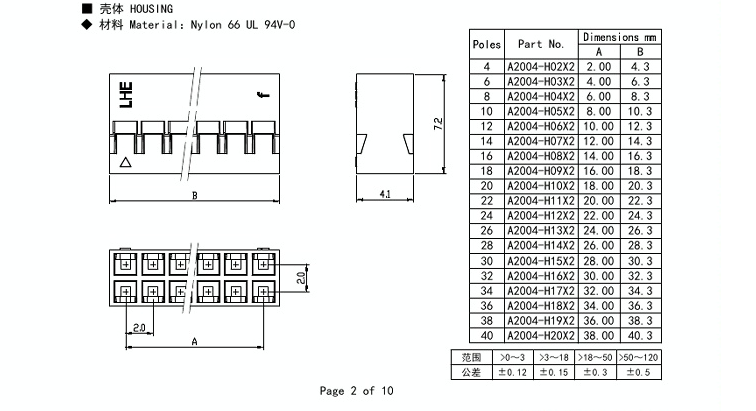 2.0mm Mini Dupont 10 Pin USB 2.0 Housing Connector with Female Pins