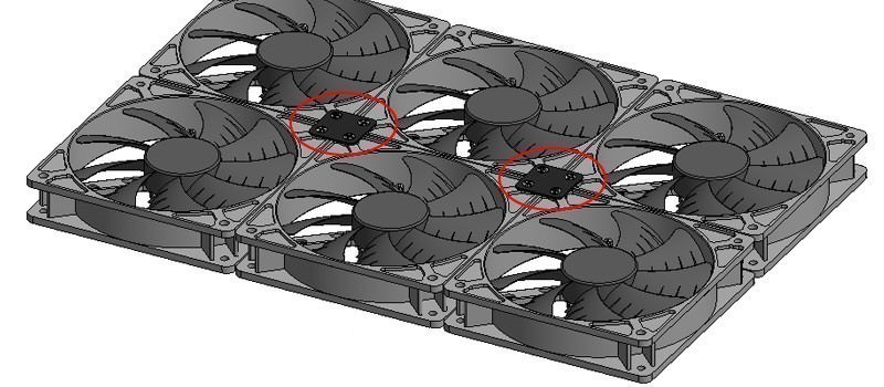 Computer Case Fan Metal Mount Rack Bracket Quad Joint Black