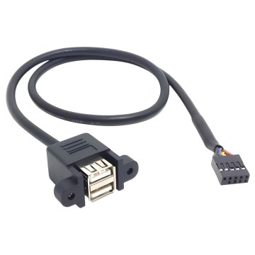 USB 2.0 9 Pin Header to Dual USB Extension Cable with Panel Mounts