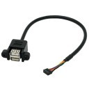 USB 2.0 PH 2.0 Mini 9 Pin to Dual USB Extension Cable with Panel Mount