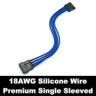 Premium Silicone Wire Single Sleeved 4 Pin Molex to 5 Pin SATA Adapter Cable (Blue)