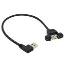 Left Angled USB 2.0 Type A Extension Cable with Panel Mount Black