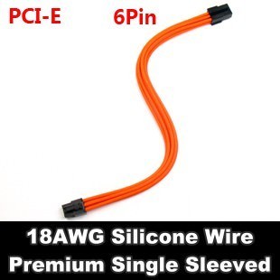 Premium Silicone Wire Single Sleeved 6 Pin PCI-E Extension Cable (Orange)