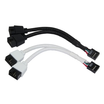 Premium Sleeved 9 Pin USB Internal Header Y Splitter Cable