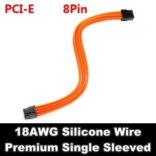 Premium Silicone Wire Single Sleeved 6+2 Pin PCI-E Extension Cable (Orange)