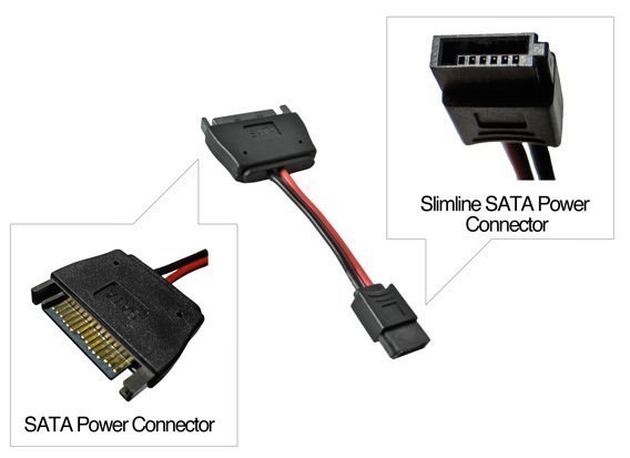 SATA Power 15 Pin to Laptop Drive Slimline 6 Pin Adapter Cable 6cm