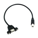 USB 2.0 Type B to Type A Extension Cable with Panel Mounts Black