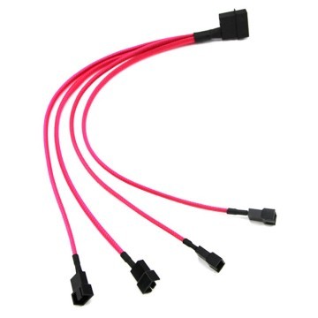 Premium Sleeved 4-Pin Molex to 4 x 3-Pin Fan Splitter Cable (UV Pink)
