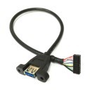 USB 3.0 20-Pin Female Low Profile to USB 3.0 Type-A Panel Mount Cable