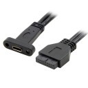 USB 3.1 Internal 20-Pin Female to USB-C Type-C Panel Mount Cable