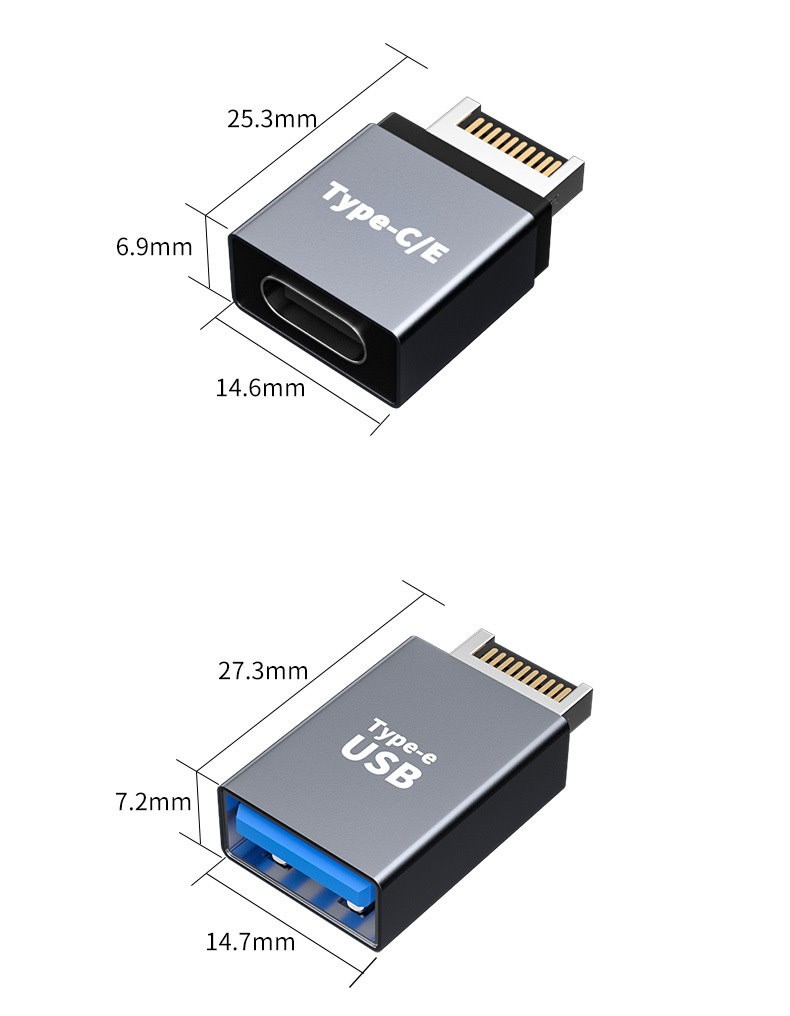 USB 3.1 Front Panel Header Type E to Type A Adapter with Metal Housing